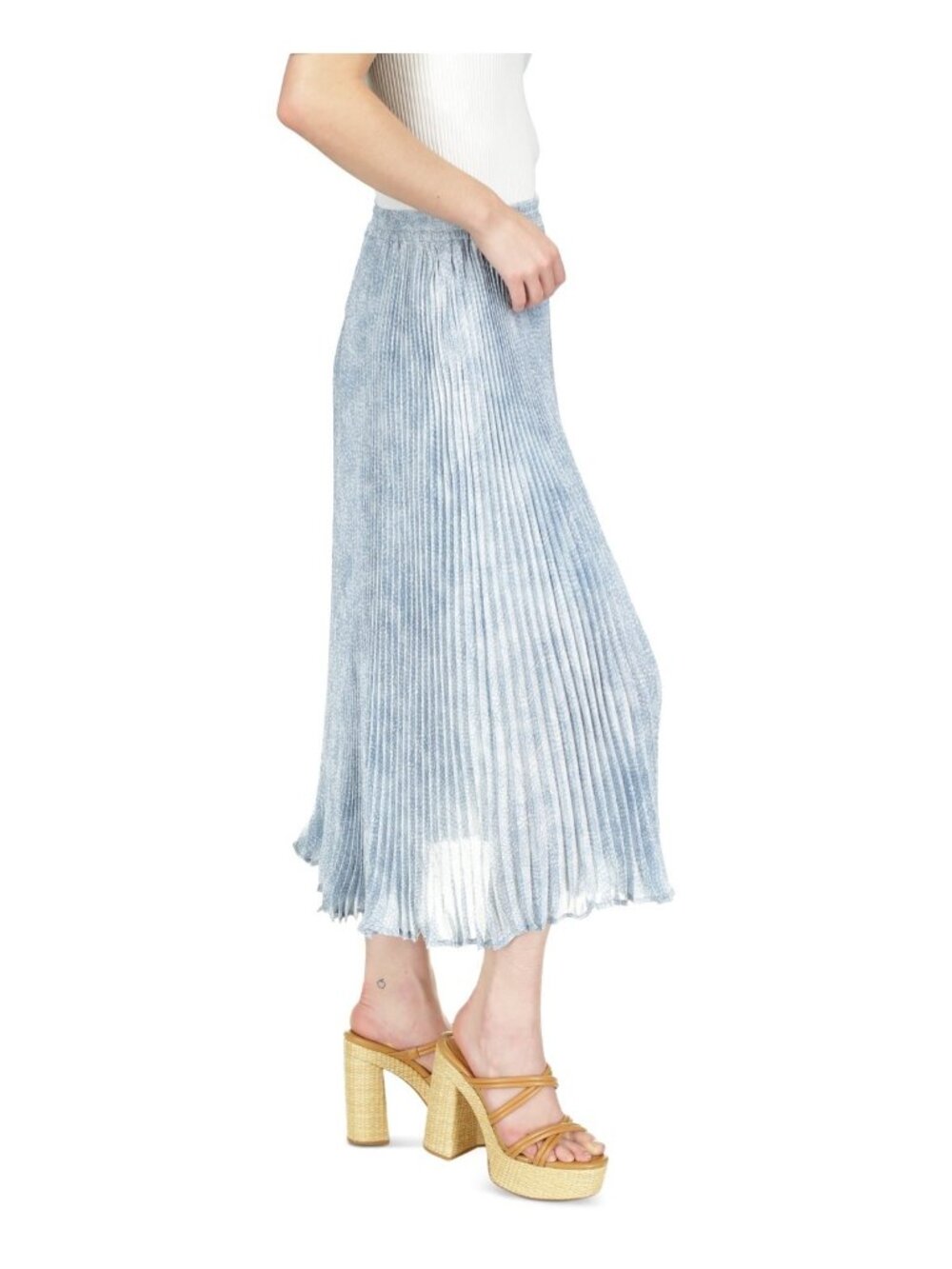 Michael Kors Women elegant Tonal-Print Pleated Midi Skirt Blue Size L MSRP $175 - Picture 3 of 5